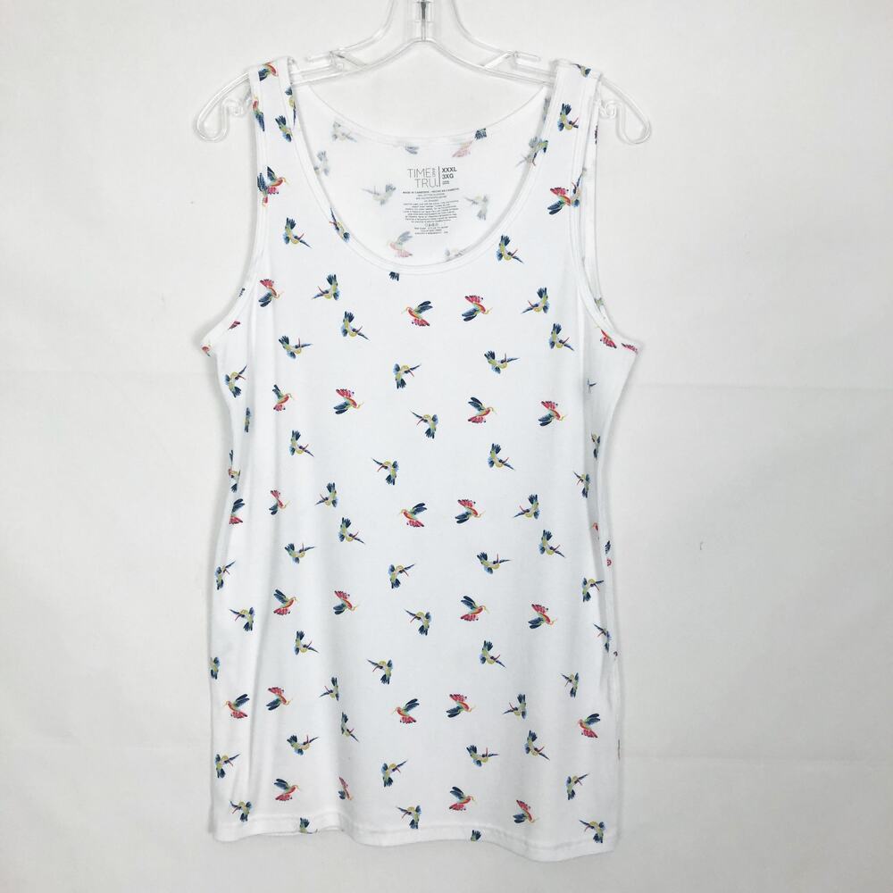Time and Tru Womens Tank Top XXXL Bird Print Novelty Beachy Coastal Stretch